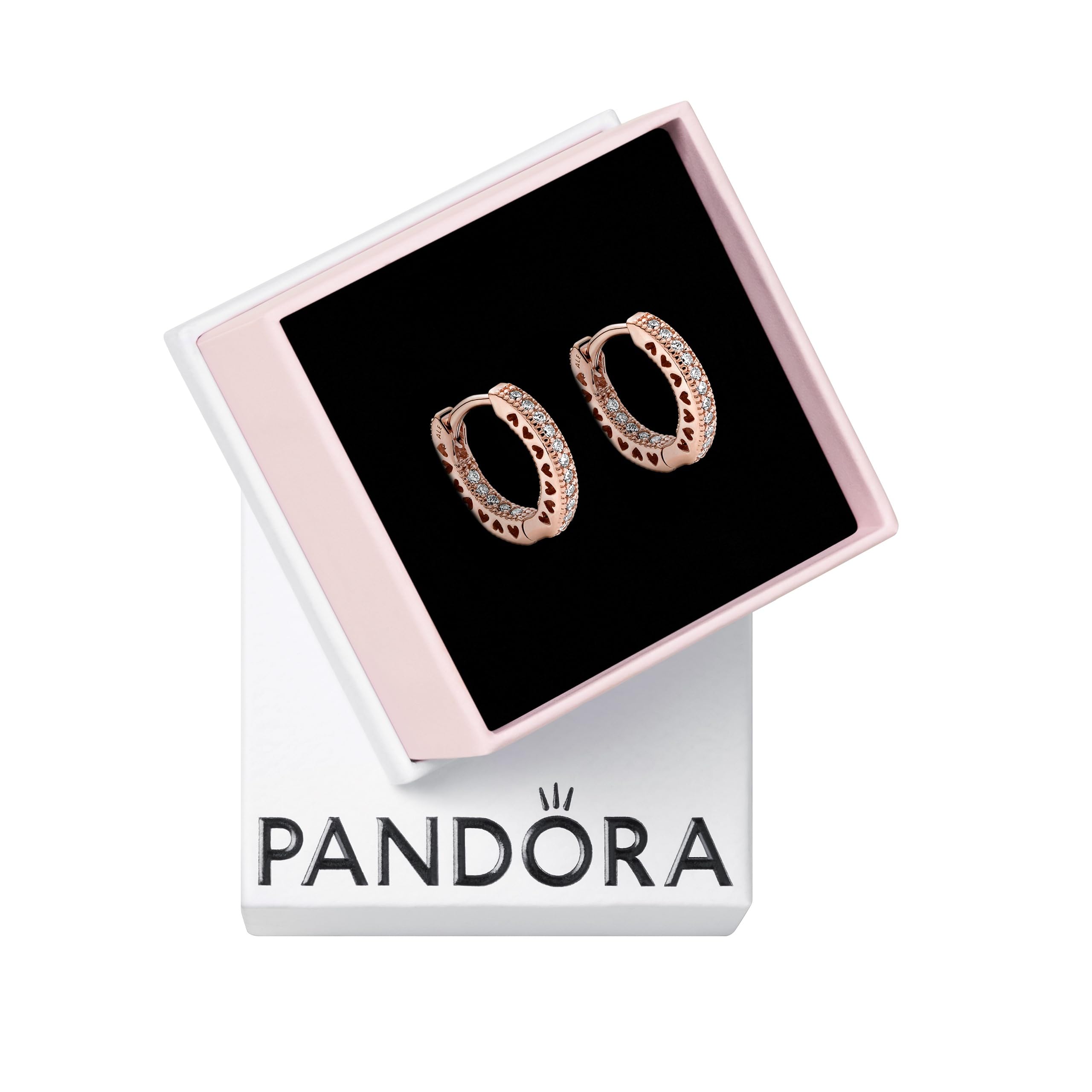 PANDORA Signature Pavé Heart Hoop Earrings for Women - 14k Rose Gold Plated Cubic Zirconia Earrings - Elegant Gift Box Included - Perfect for Valentine's Day, Anniversary & Special Occasions
