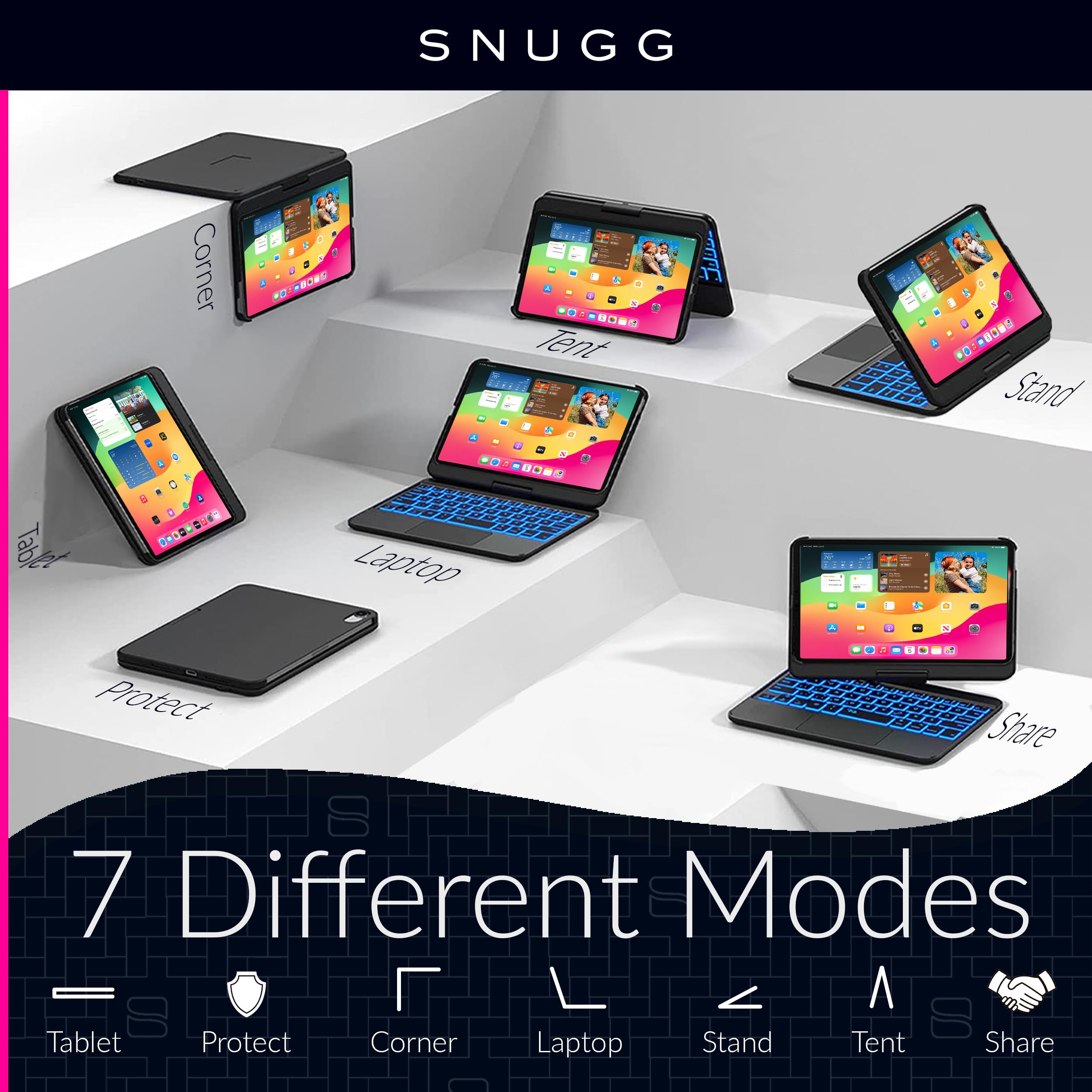 Snugg iPad Pro 12.9 Case with Backlit Keyboard (2022 6th Gen/2021 5th Gen) & iPad Air 13 Inch Keyboard Case - 360 Degree Rotatable Protective Cover - Perfect for Work, Study & Travel - Black