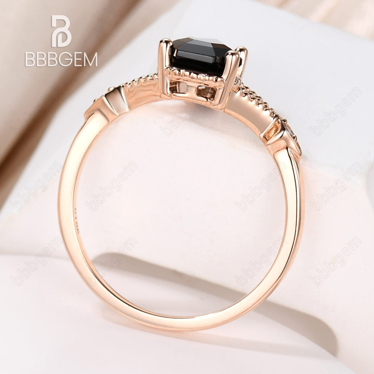Black Onyx Coffin Cut Ring with Black Spinel - Vintage Gothic Engagement Ring for Women | Perfect for Dark Weddings, Halloween Jewelry & Alternative Fashion