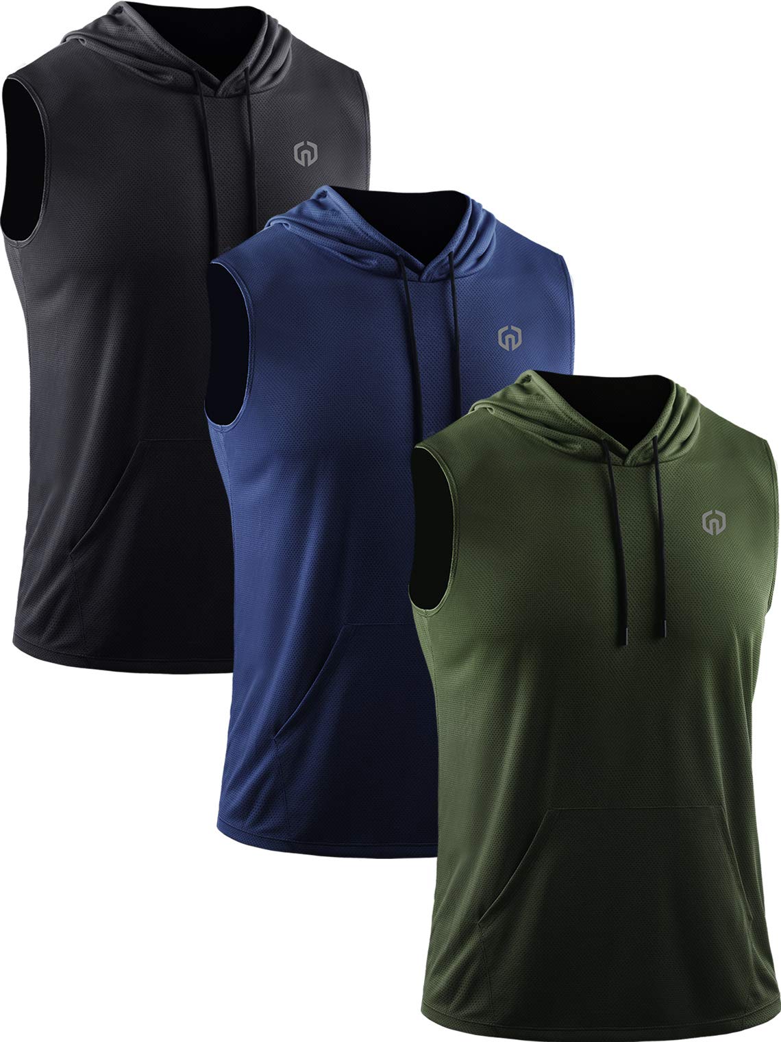 Neleus Men's Running Tank Tops 3 Pack - Breathable Sleeveless Workout Shirts with Hood for Gym, Jogging & Outdoor Sports | Moisture Wicking Athletic Tops for Men