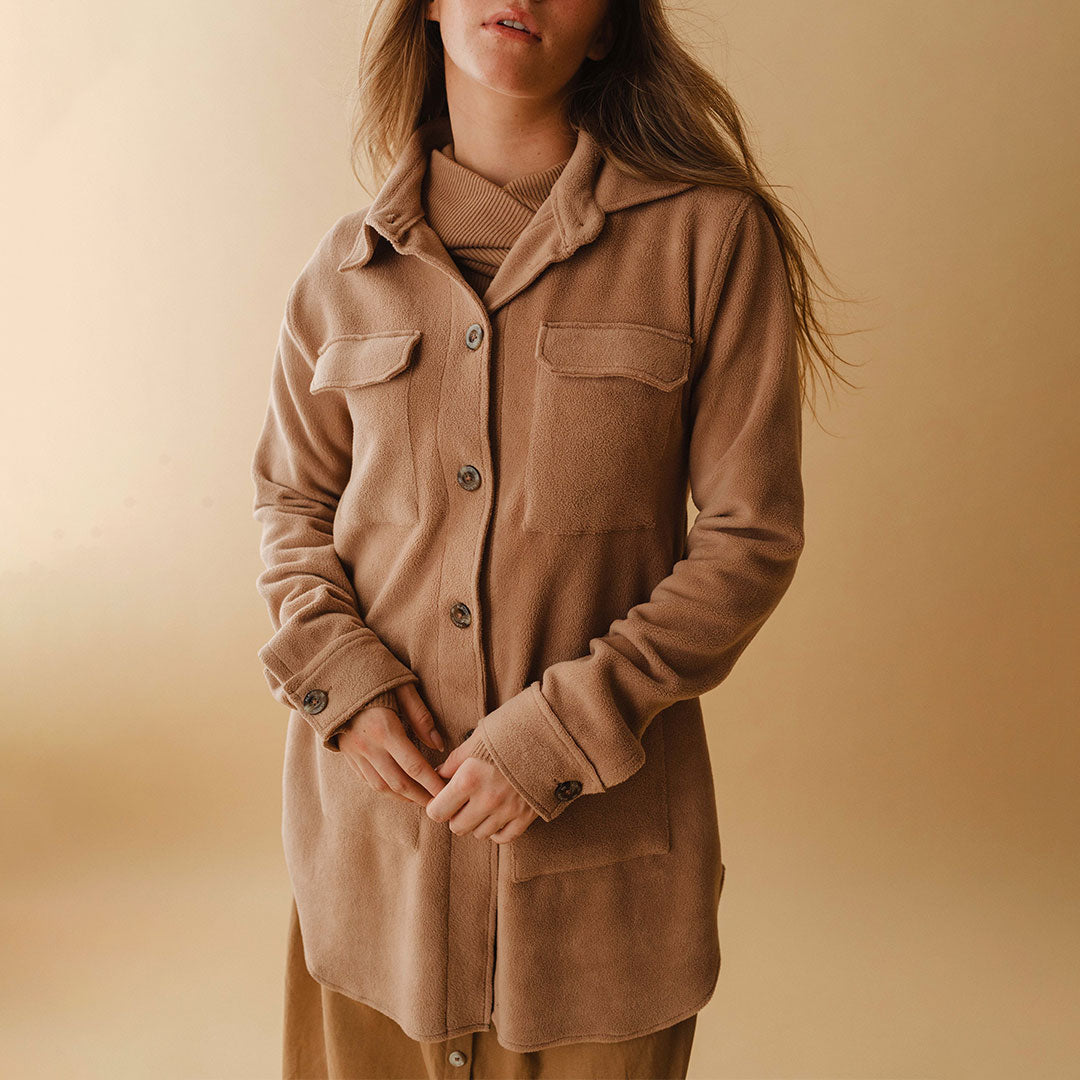Alpine Fleece Trench Coat for Women - Warm Winter Toffee Brown Outerwear - Perfect for Snowy Weather & Outdoor Adventures