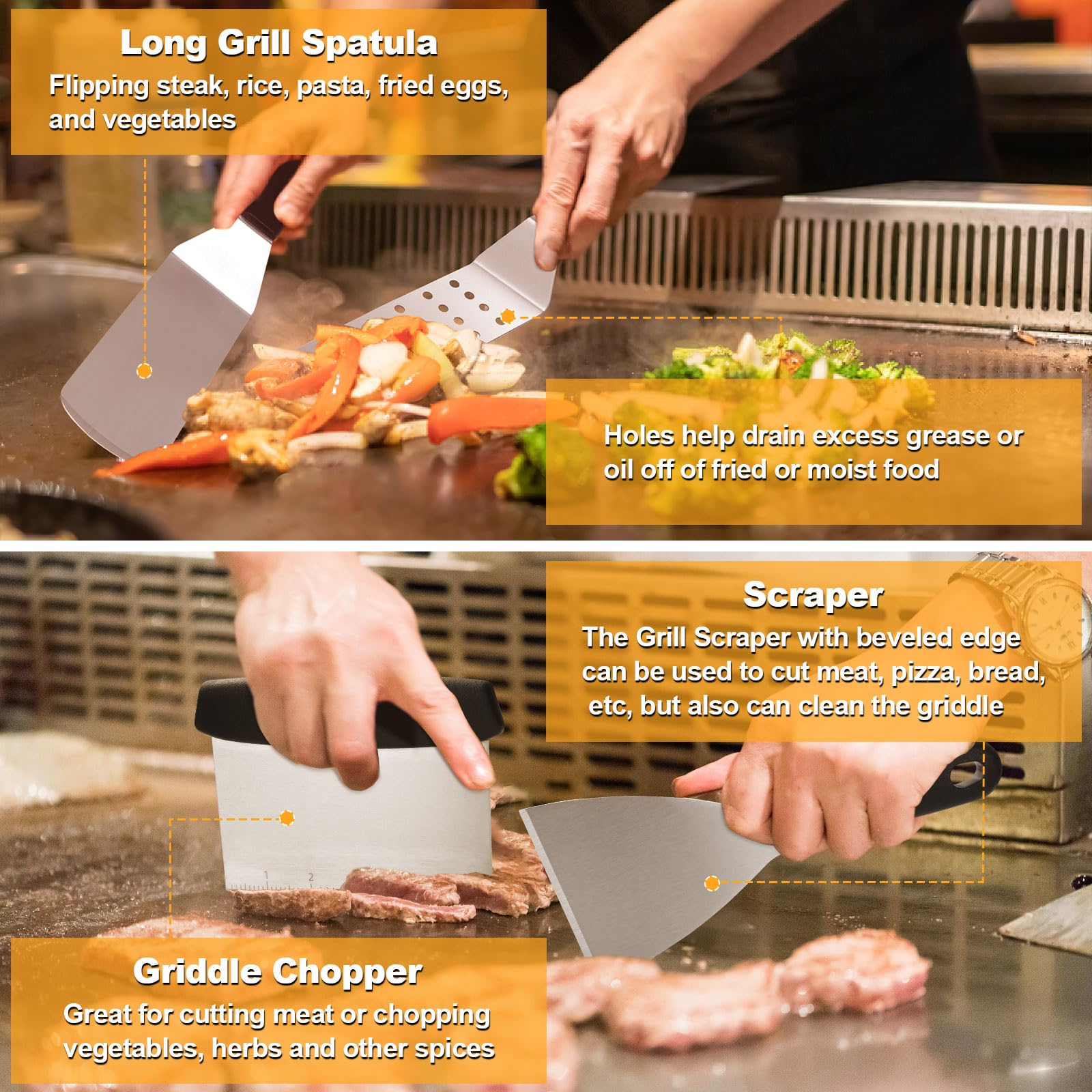 29-Piece Griddle Accessories Kit for Blackstone & Camp Chef - Stainless Steel Spatula Set, Burger Press, Melting Dome, Scraper, Tongs & Carry Bag - Perfect for Outdoor Grilling, BBQ Parties & Camping Cooking