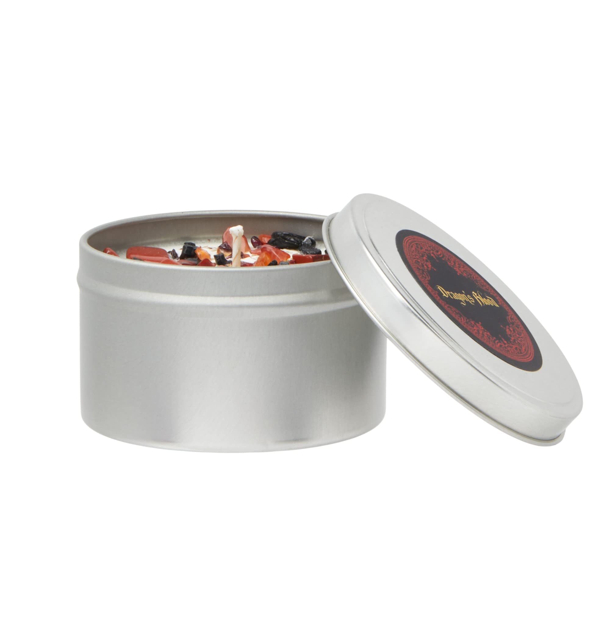 New Moon Beginnings Dragons Blood Candle - Protection & Grounding Aromatherapy Soy Candle with Herbs, Flowers & Crystals - 8oz Tin - Perfect for Meditation, Spiritual Cleansing & Home Decor
