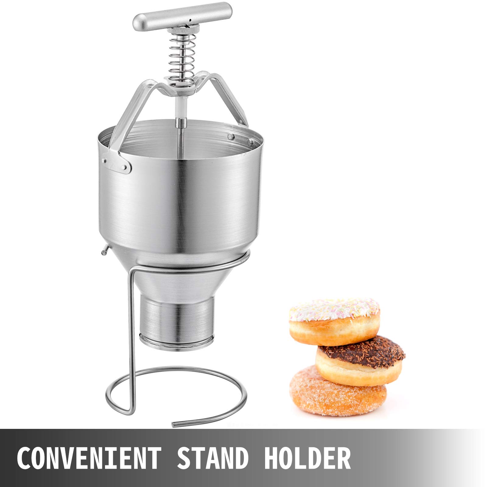 VBENLEM 5L Donut Depositor - Manual Donut Dropper Hopper with 6 Adjustable Thickness Settings, Food-Grade Aluminum Donut Batter Dispenser with Stand for Home Bakeries & Commercial Kitchens - Perfect for Making Uniform Donuts, Pancakes & Muffins
