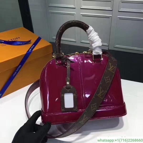 LV Alma BB Patent Leather Crossbody Bag in Magenta - Stylish & Luxurious Handbag for Women, Perfect for Work, Travel & Evening Out