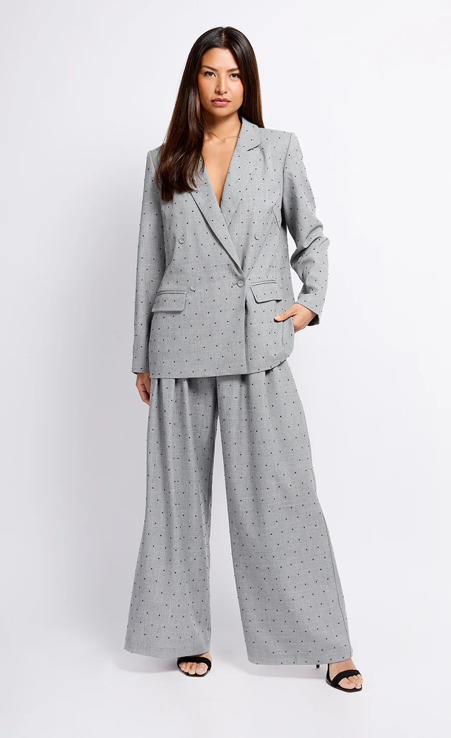 Gloria Diamante Blazer for Women - Grey & Black Slim Fit Business Jacket - Perfect for Office Wear, Business Meetings & Formal Events