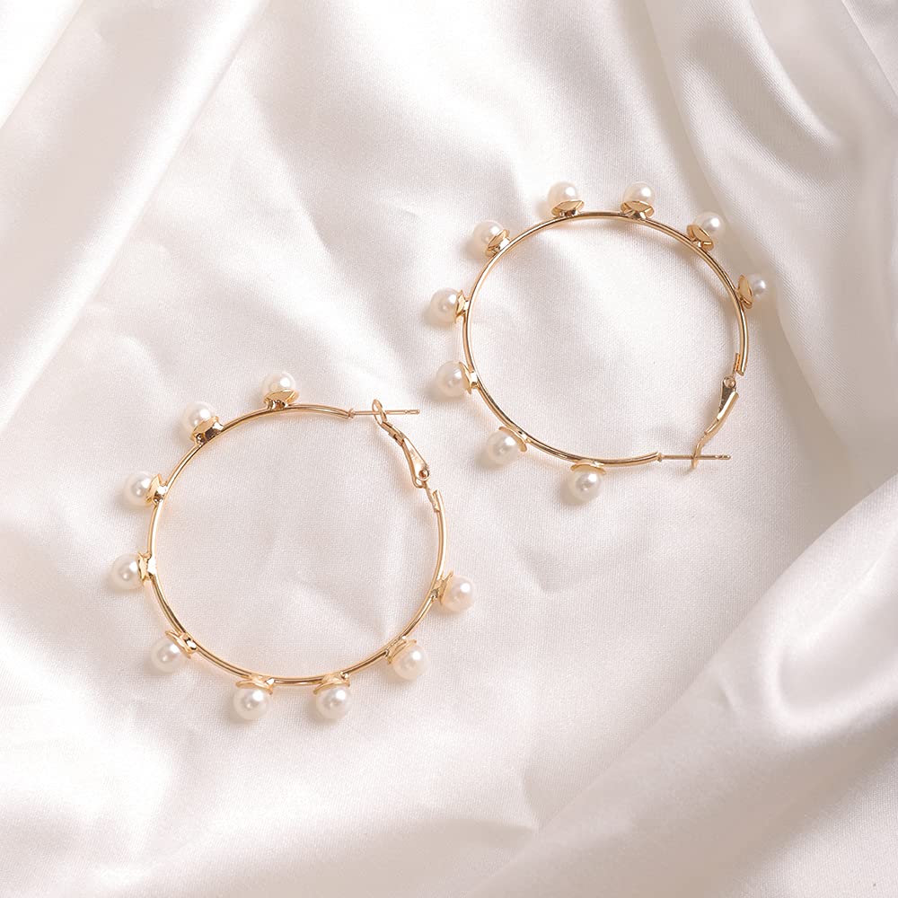 Wiwpar Elegant Imitation Pearl Hoop Earrings for Women - Circle Dangle Drop Earrings, Fashion Jewelry Accessories | Perfect for Weddings, Parties & Everyday Wear (Style 4)