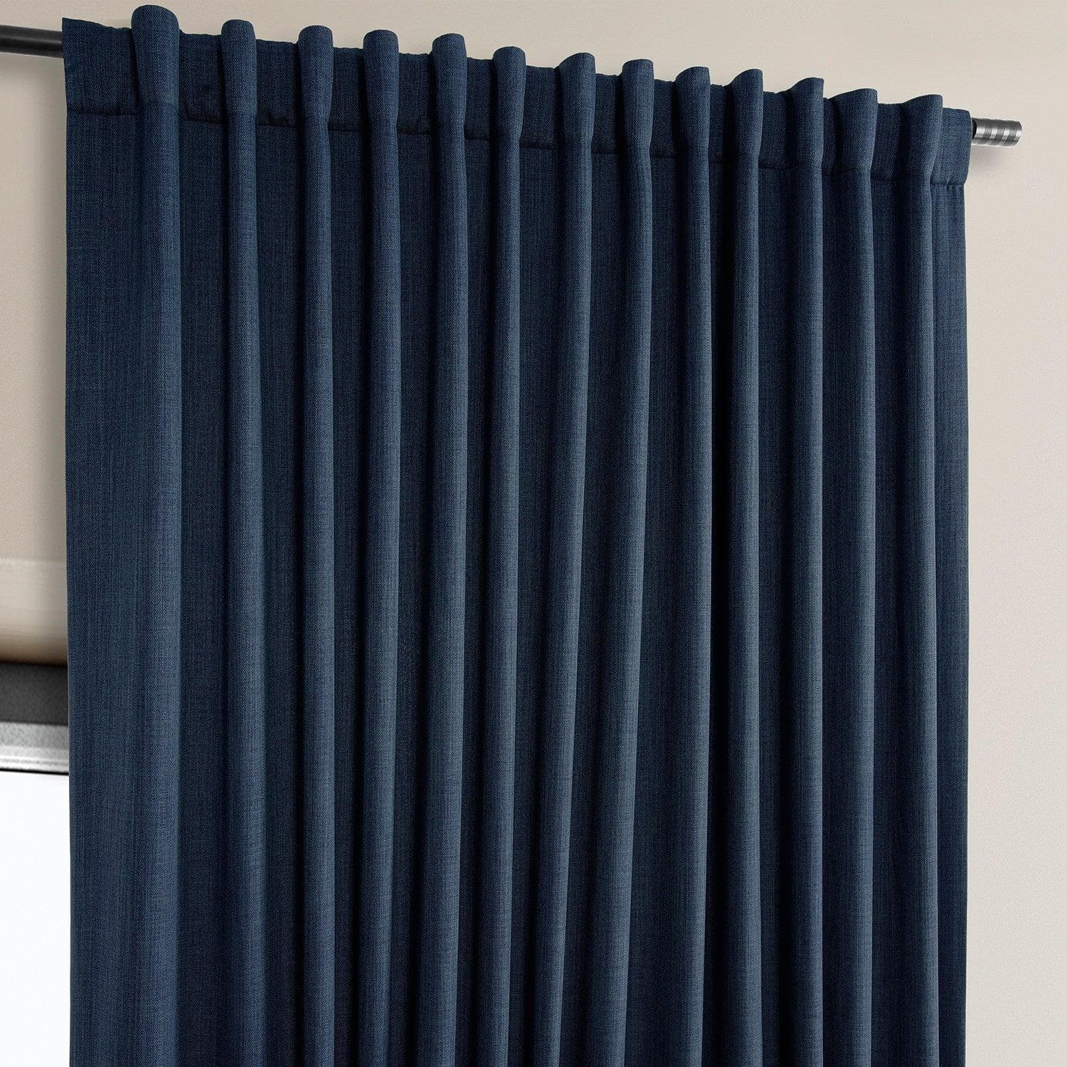Indigo Extra Wide Textured Faux Linen Room Darkening Curtains - Blackout Window Drapes for Bedroom, Living Room & Home Theater