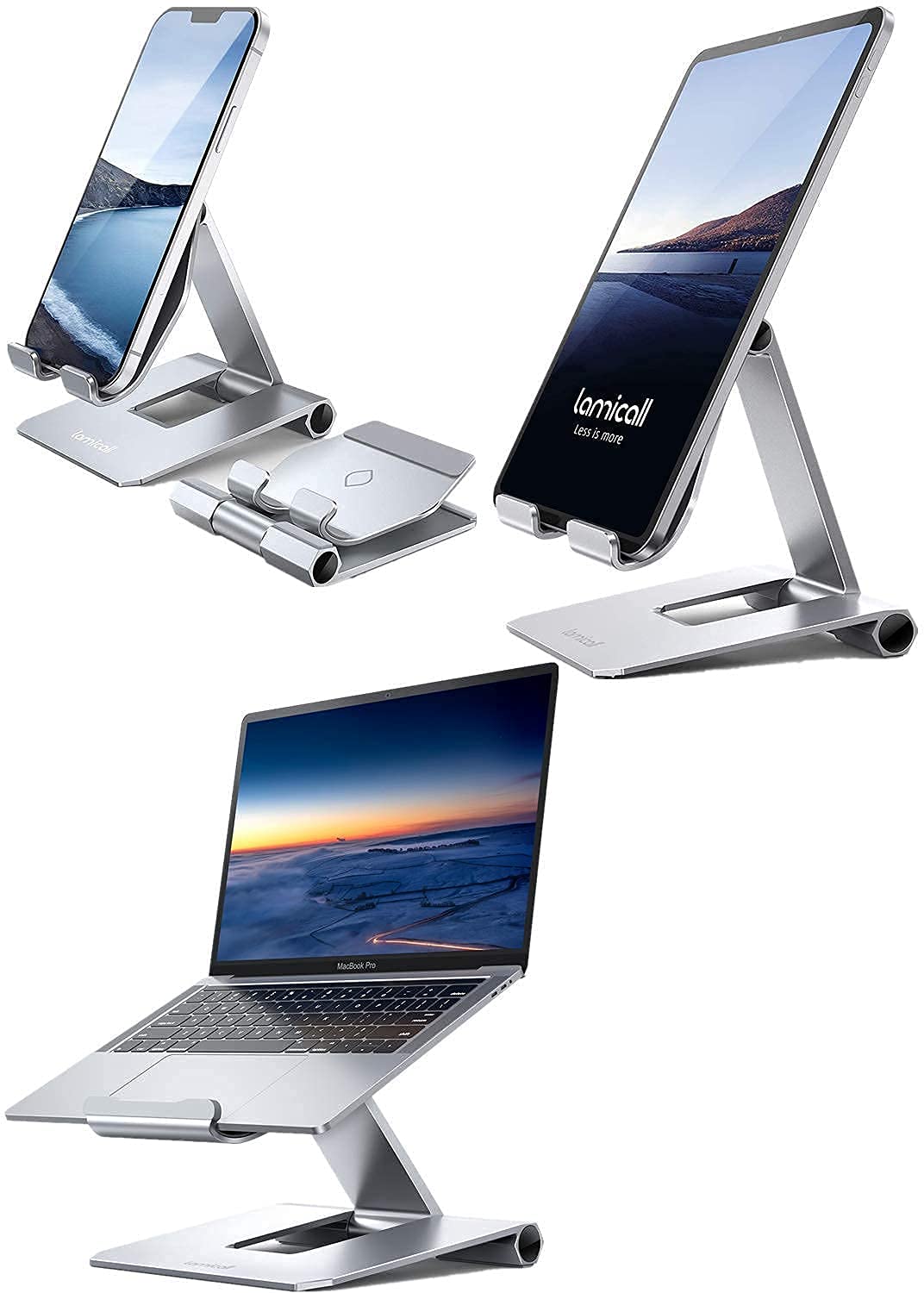 Lamicall Adjustable Phone Stand, Tablet Stand & Laptop Stand Holder - Multi-Angle Viewing for Home Office, Desk, Bed, Kitchen & Travel Use