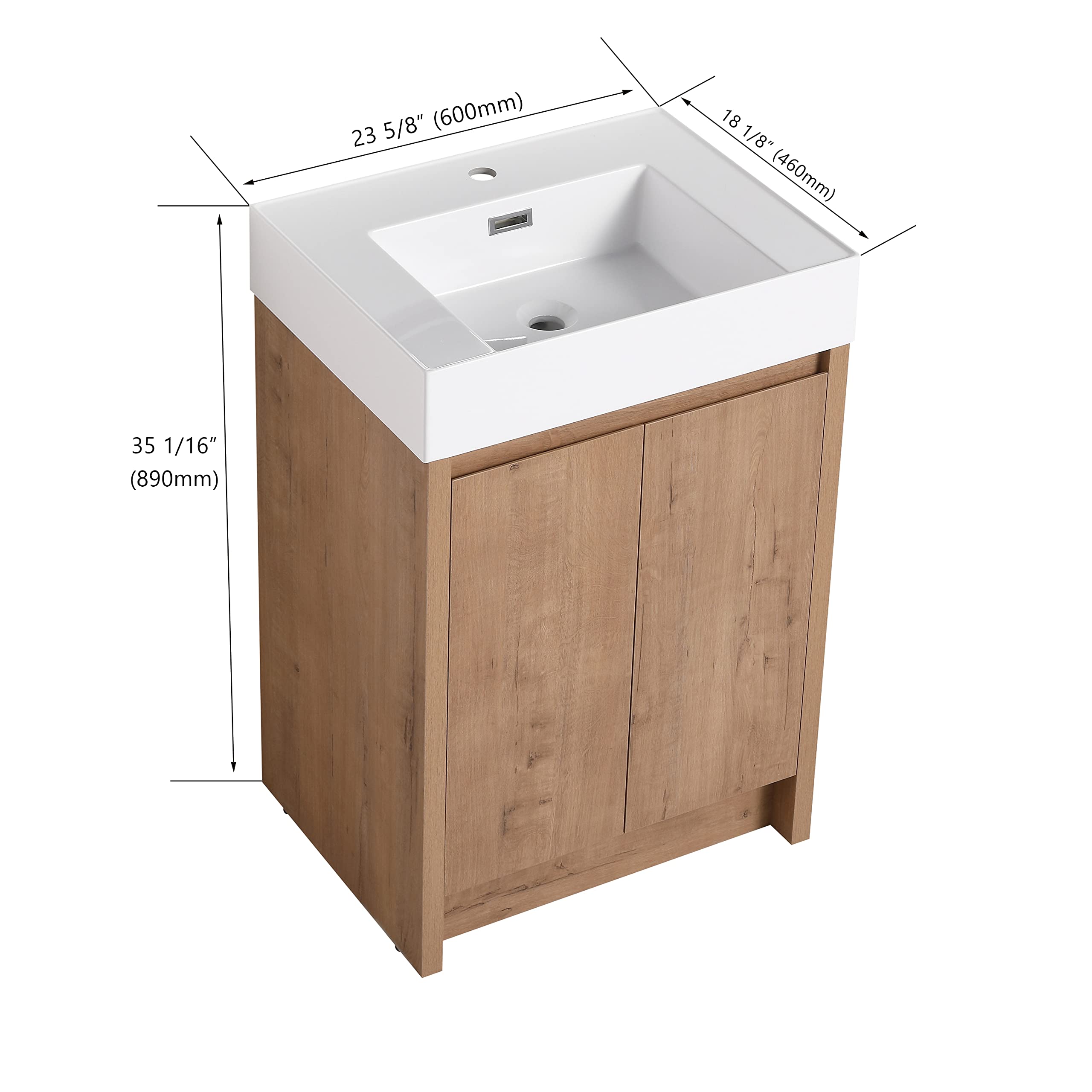 24 Inch Modern Freestanding Bathroom Vanity with Sink Combo, Soft Close Doors & Adjustable Shelf - Floor-Mounted Storage Cabinet with Top Basin in Brown | Perfect for Small Bathrooms, Powder Rooms & Home Renovations
