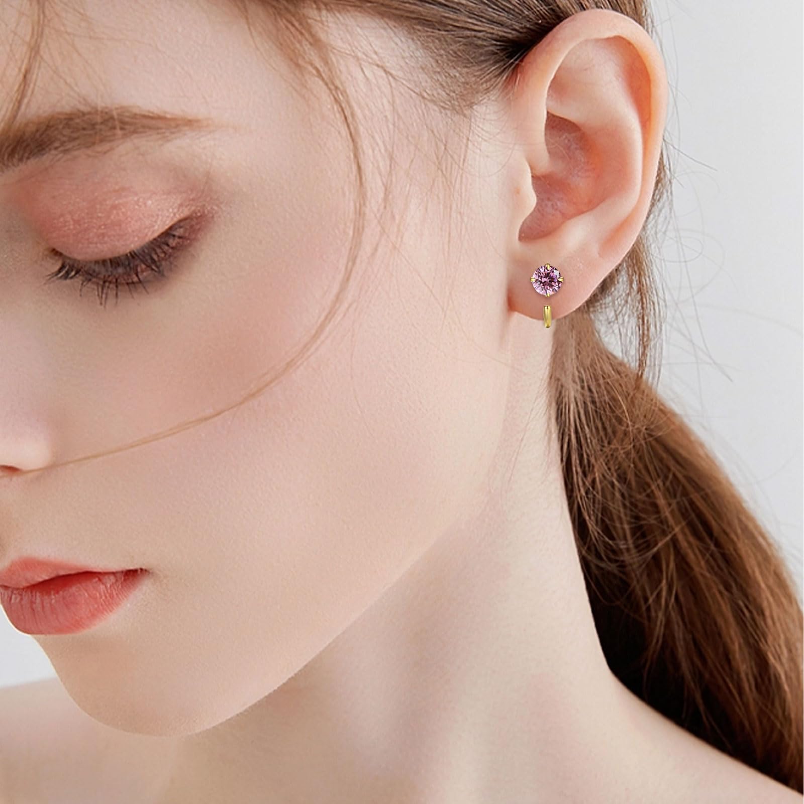 14K Gold Small Hoop Earrings for Women - Tiny CZ Huggie Half Hoop Earrings | Hypoallergenic Trendy Jewelry | Perfect for Christmas, Birthday, Wedding & Everyday Wear (Black)