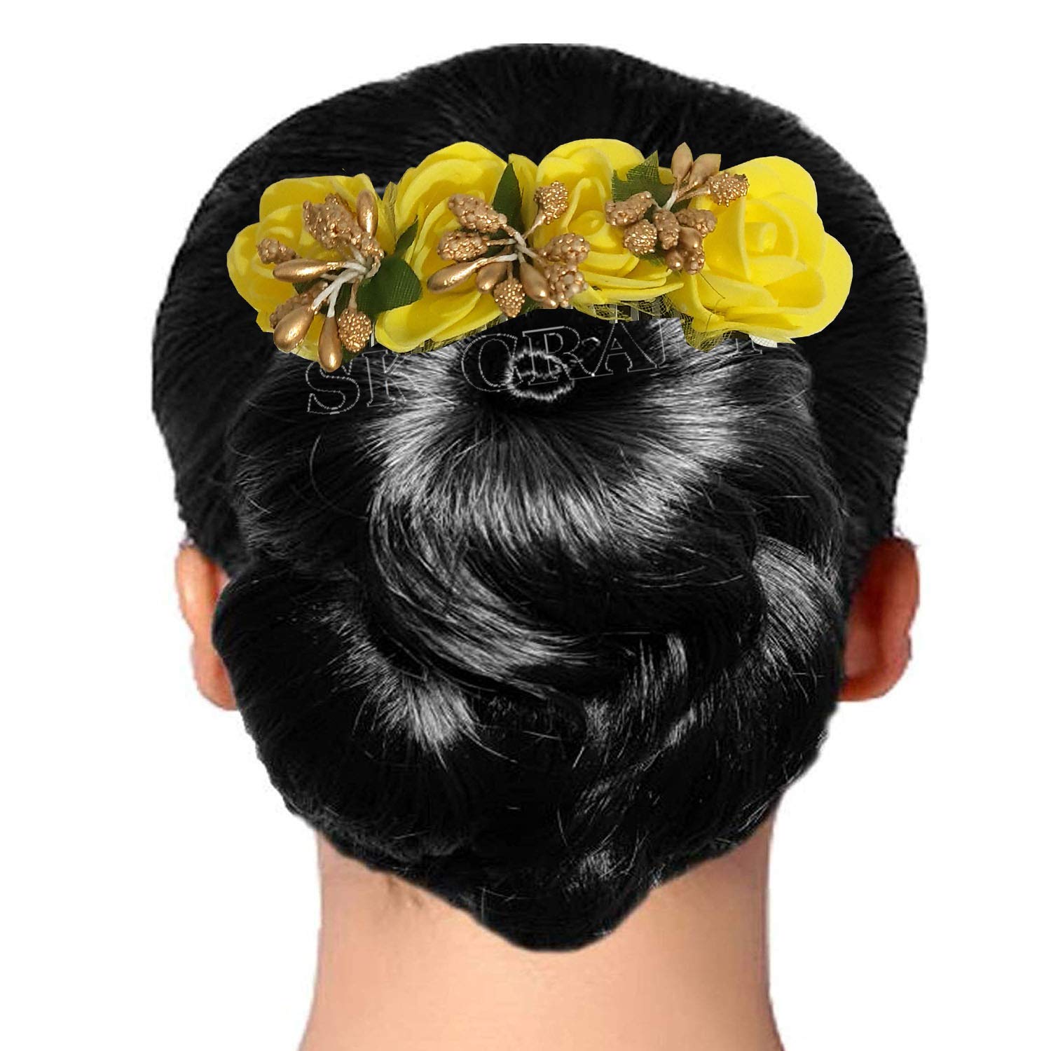 SK Craft Rose Hair Clip - Elegant Yellow Flower Hair Pin for Women, Wedding & Party Hair Accessories (Pack of 2) | Perfect for Bridal, Prom, and Special Occasions