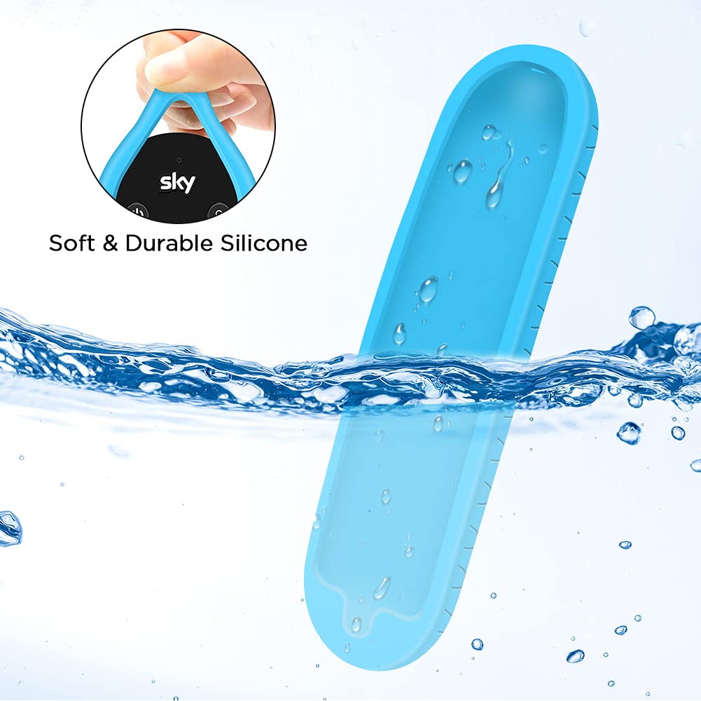 2 Pack Silicone Cover for SKY Q Bluetooth Remote Control EC201 EC202 2020 - Protective Case Skin Holder for New Remote Controller with Battery Back Protector (Black+Glow Blue) - Perfect for Home Entertainment & TV Accessories Protection
