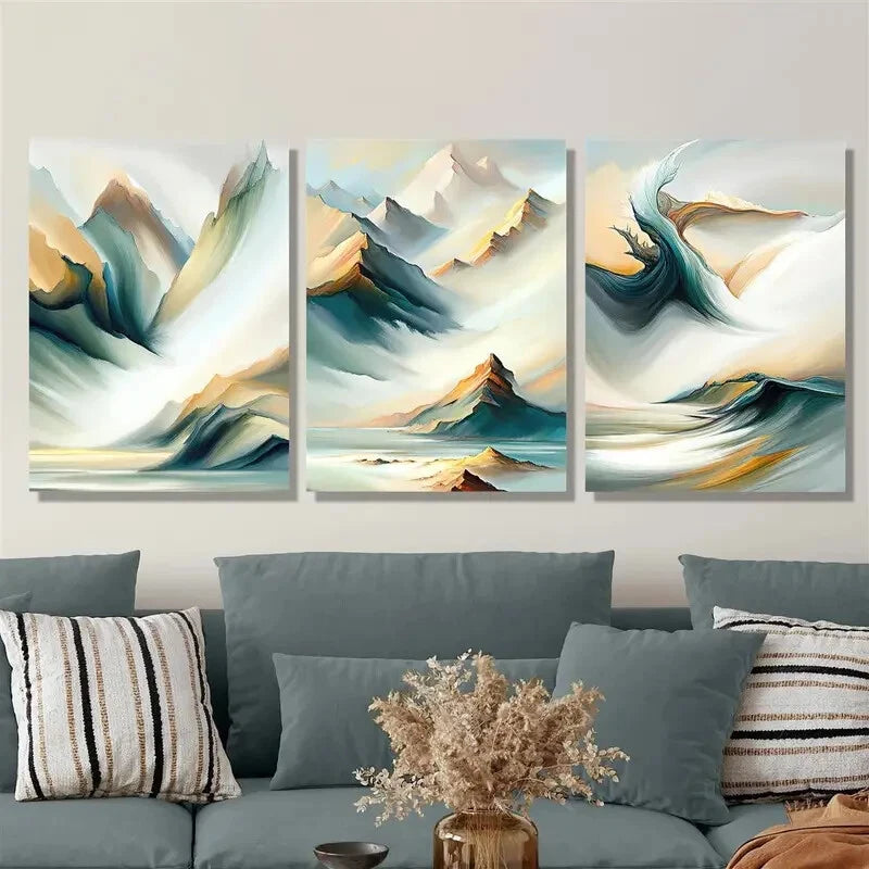 3-Piece Abstract Mountain Texture Metal Wall Art - Ready to Hang Modern Home Decor for Living Room, Bedroom & Office