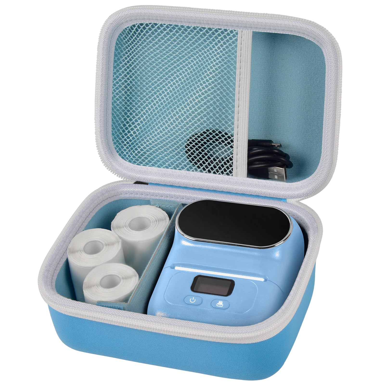 Phomemo M110 Label Maker Case - Portable Mini Bluetooth Thermal Label Printer Storage Bag for Printer Labels, USB Cable & Accessories (Black/Blue) | Perfect for Office, Home & Travel Organization