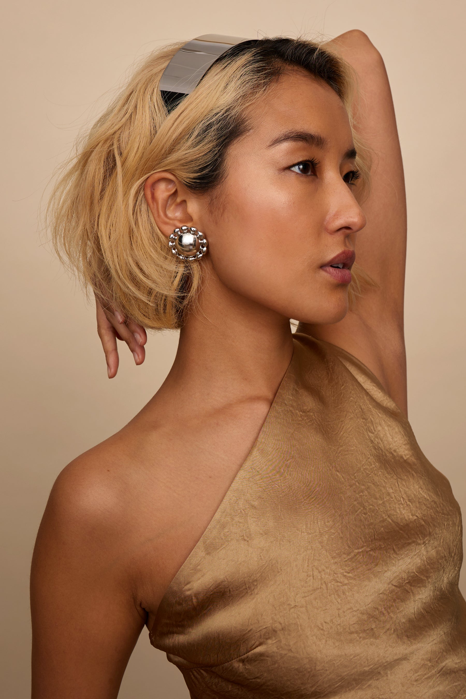 Lucia Ball Chain Dome Stud Button Earrings for Women - Fashion Jewelry for Everyday Wear, Parties & Special Occasions