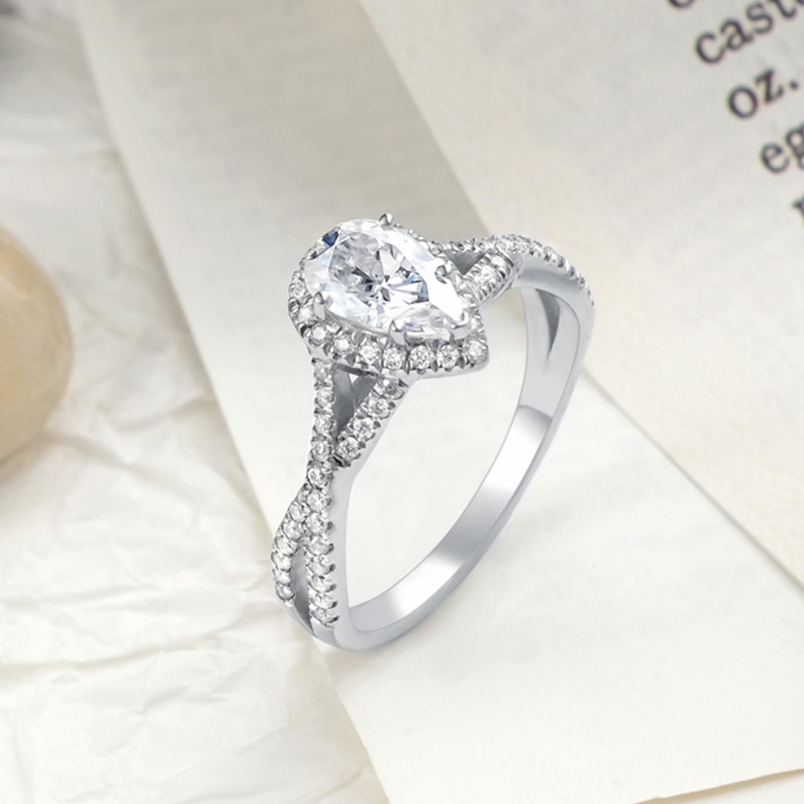 1.5 Carat Pear Shaped Moissanite Engagement Ring for Women - Platinum Plated Silver Wedding Promise Ring - Perfect for Proposals, Anniversaries & Special Occasions