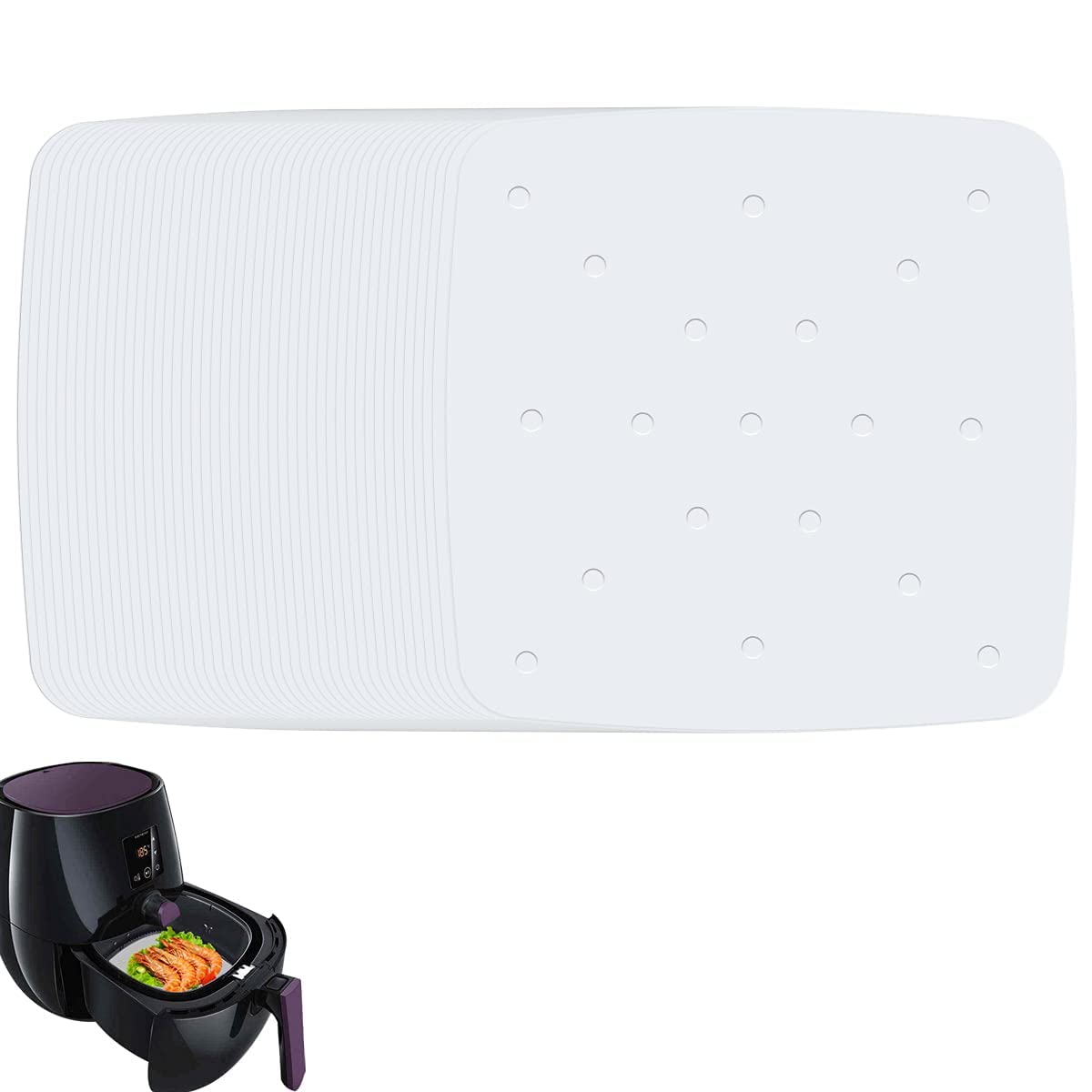 200PCS Air Fryer Parchment Paper - Perforated Steam Paper for Air Fryer, Steaming Basket, Baking & Oven - 8.5 Inch Square White Bamboo Steamer Paper - Perfect for Healthy Cooking, Meal Prep & Party Snacks