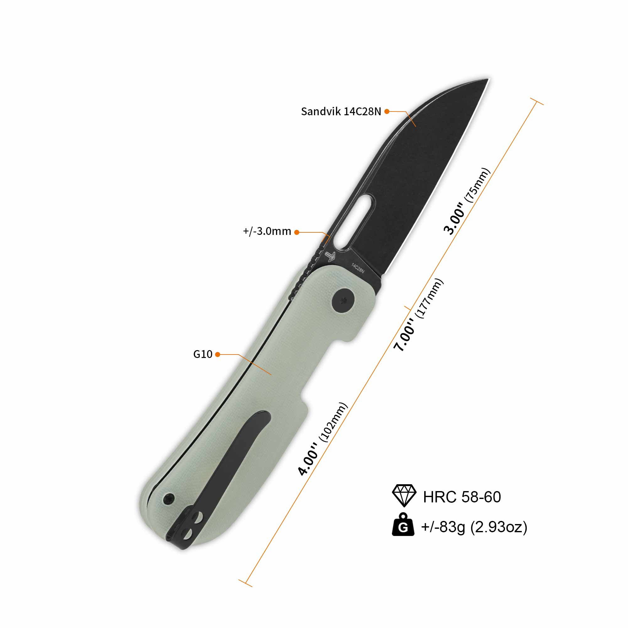 QSP Variant PE Liner Lock Folding Pocket Knife - 14C28N Stainless Steel Blade & G10 Handle - EDC, Camping, Hiking, Survival Tool