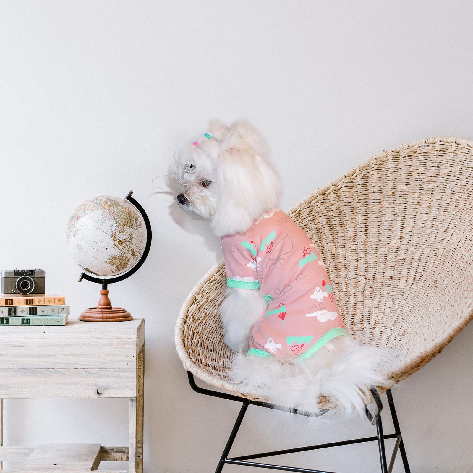 TONY HOBY 4-Legged Dog Pajamas - Lightweight Cotton Dog Jumpsuit for Small & Medium Dogs (Pink Pigeon Print, Size L) - Cozy Sleepwear for Pets, Perfect for Winter Nights & Indoor Lounging