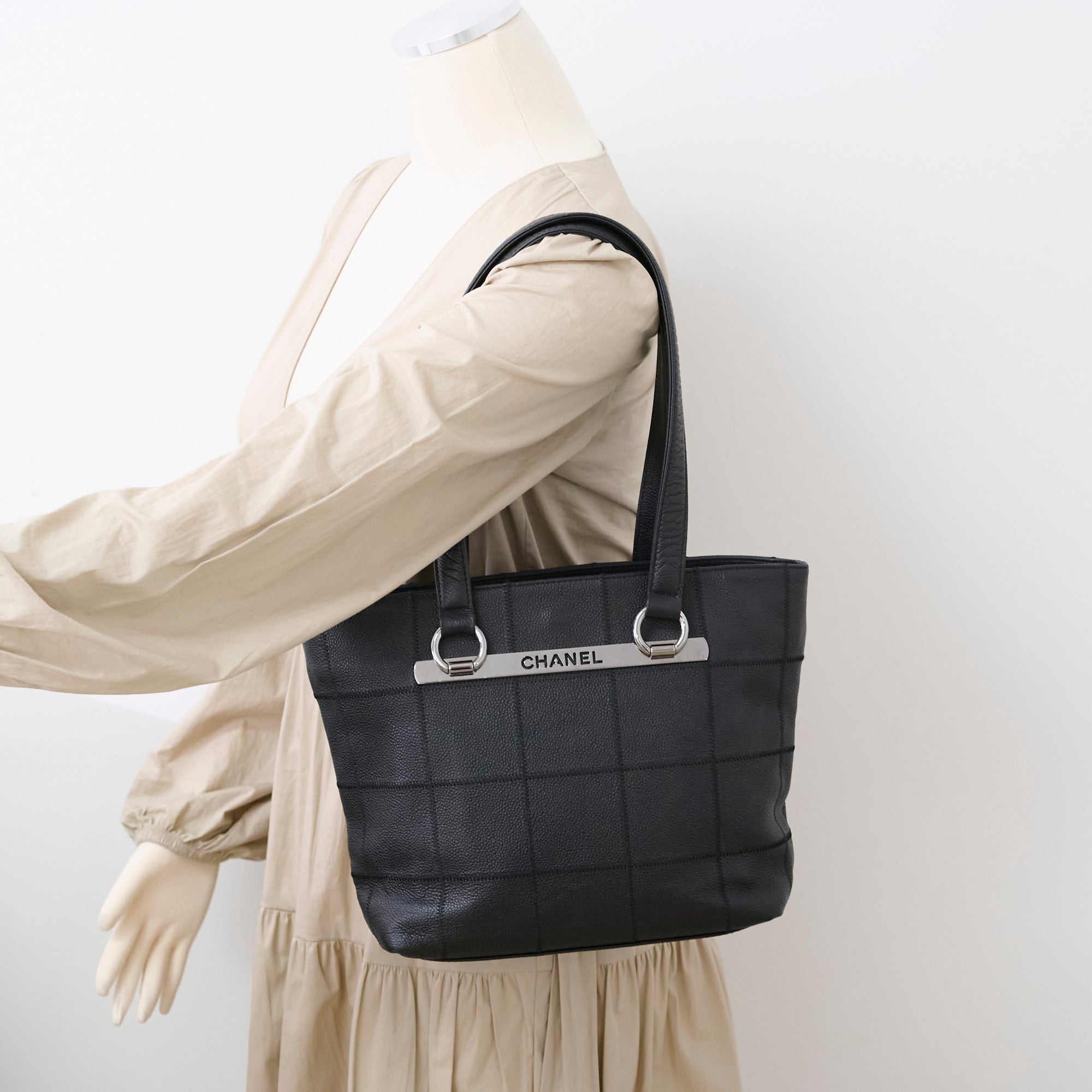 Chanel Black Caviar Leather Tote Bag for Women - Luxury Designer Handbag for Work, Travel & Everyday Use