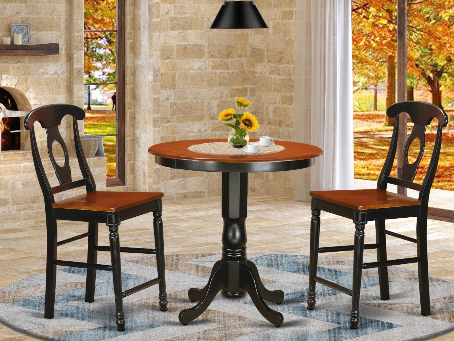 East West Furniture JAKE3-BLK-W 3-Piece Counter Height Dining Set - 36