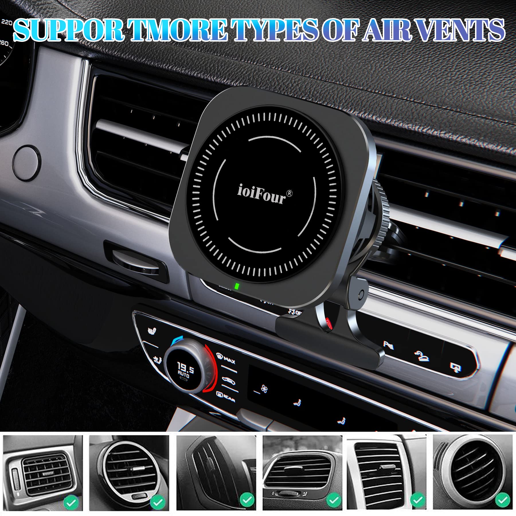 15W Fast Wireless MagSafe Car Charger with Cooling Fan - Magnetic Air Vent Phone Holder for iPhone 16/15/14 Pro Max & Samsung Galaxy S25/S24 Ultra | Overheat Protection | Perfect for Road Trips & Daily Commutes