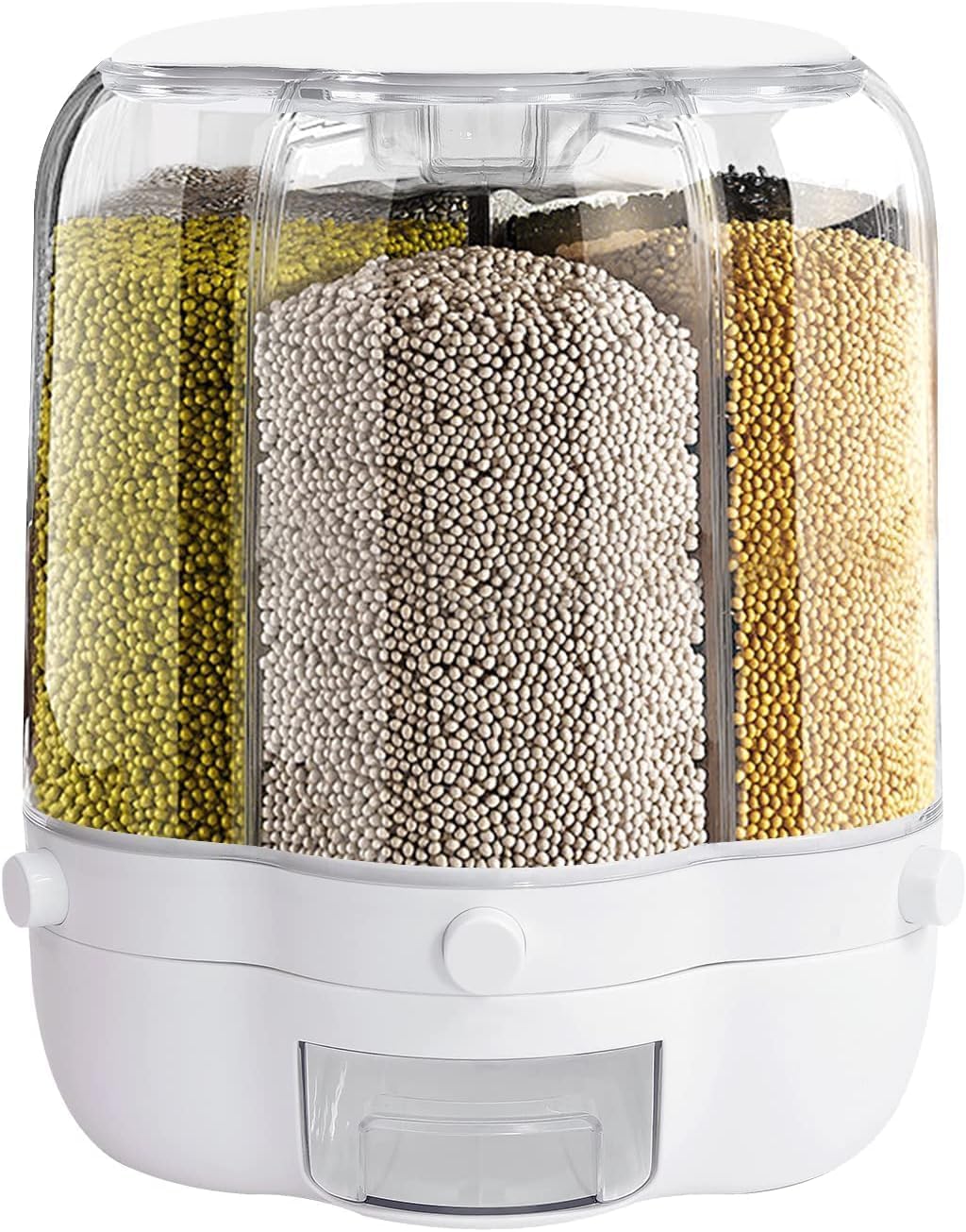 Vivrhintty 27lbs Grain Dispenser - 360° Rotating Dry Food Dispenser with 6 Compartments for Rice, Beans, Lentils | Countertop Storage Container for Kitchen, Pantry & Bulk Food Organization