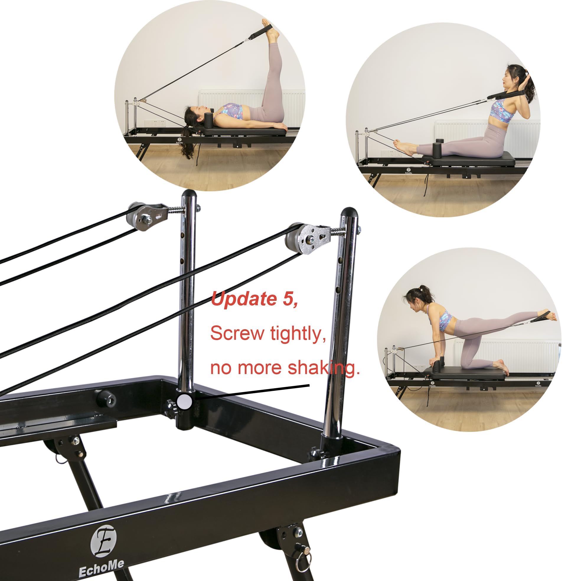 EchoMe Foldable Pilates Reformer Machine for Home Gym - Alloy Spring Resistance, Extended Length (Dark) - Perfect for Home Workouts & Pilates Training