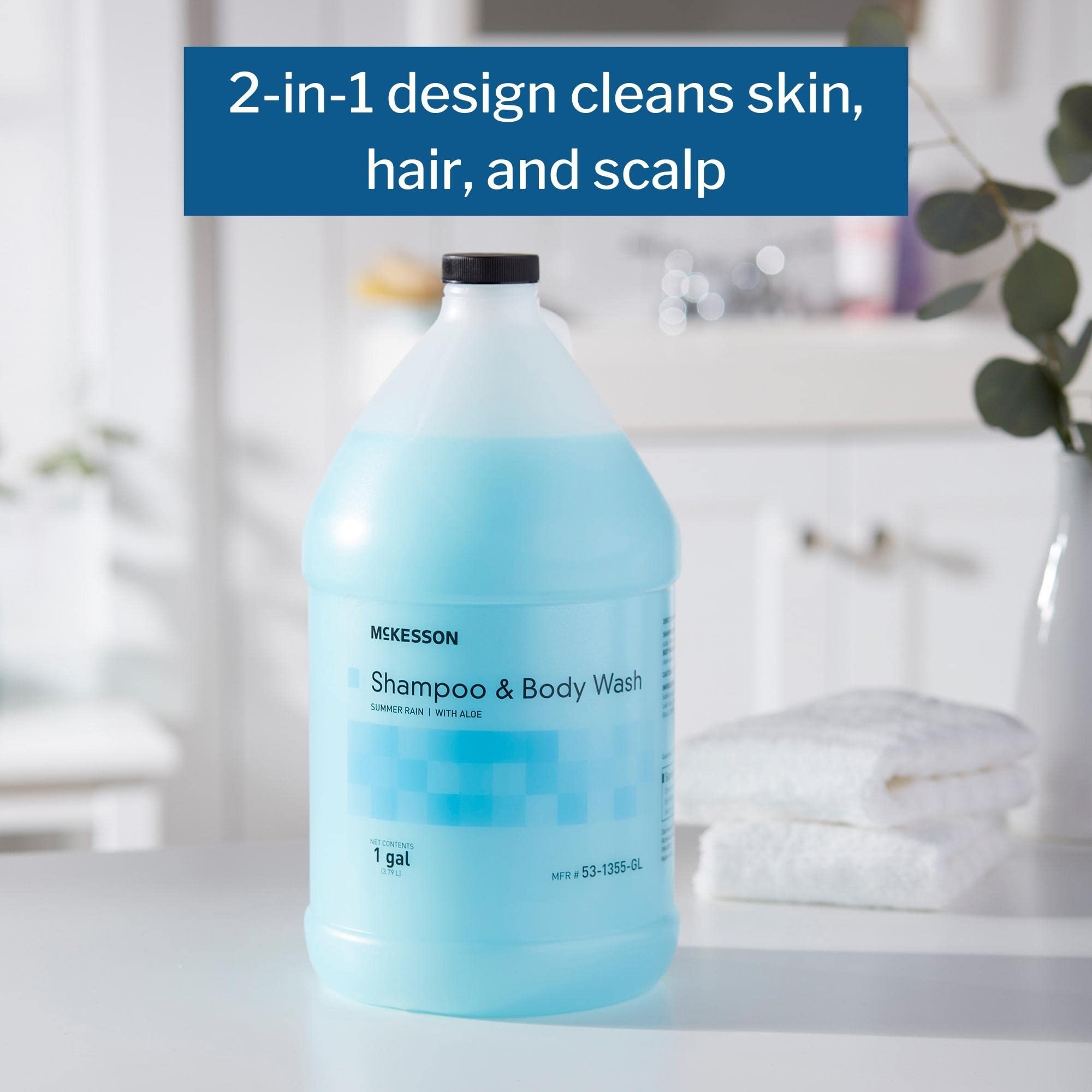 McKesson Aloe Vera Body Wash and Shampoo Combo - 1 Gallon Bulk Pack (4 Count) - Summer Rain Scent - Gentle Cleansing for Sensitive Skin - Perfect for Hospitals, Gyms, and Family Use