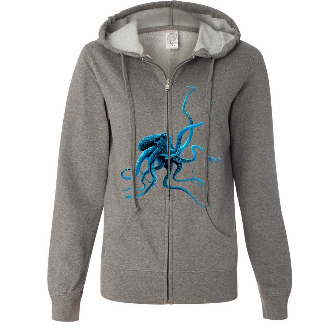 Dolphin Shirt Co Women's Octopus Print Zip-Up Hoodie Sweatshirt - Casual Streetwear for Outdoor Activities & Everyday Fashion