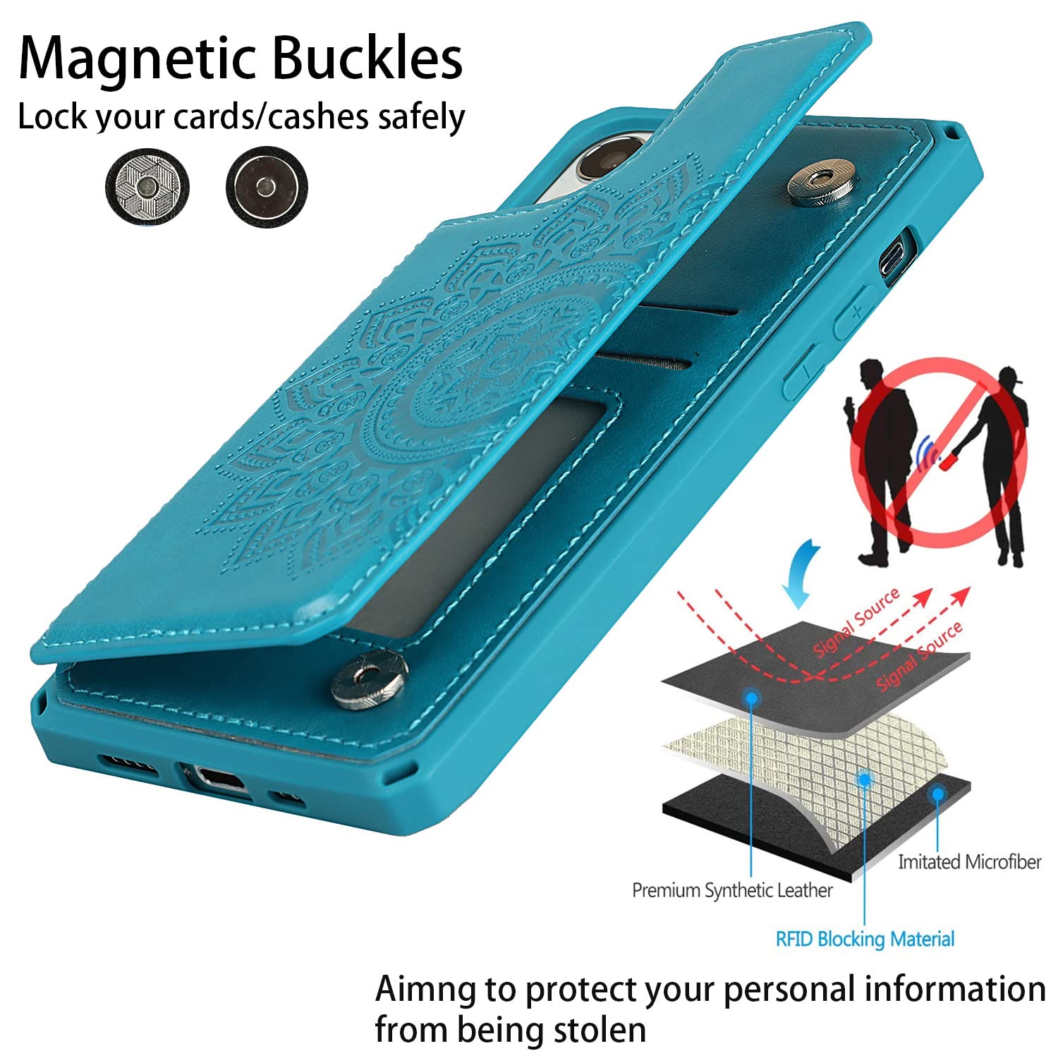 Premium Leather Wallet Case for iPhone 12/12 Pro - Shockproof Protective Cover with Card Holder, Stand & Wrist Strap (Blue) | Perfect for Work, Travel & Everyday Use