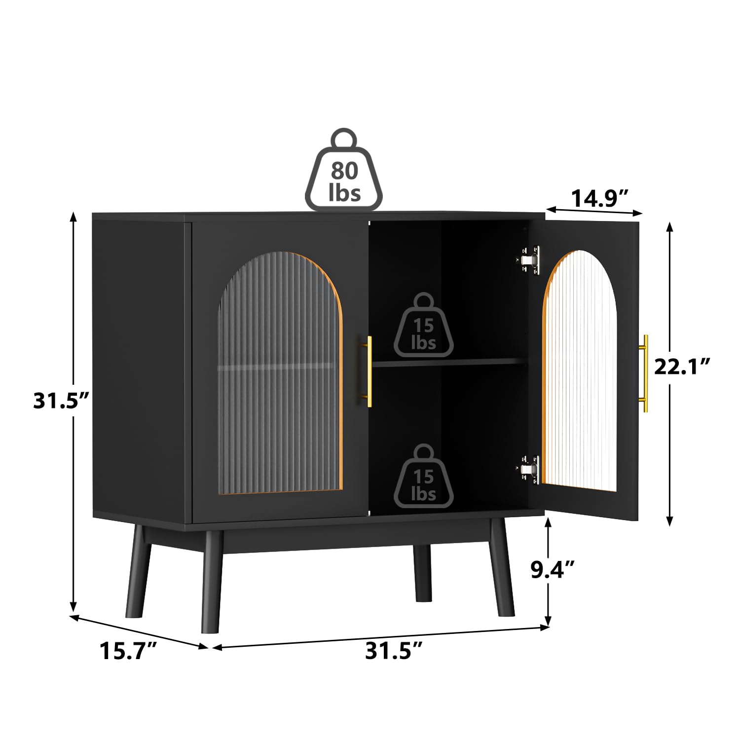Modern Sideboard Buffet Cabinet with Glass Doors - Adjustable Shelves Kitchen Storage & TV Stand for Living Room, Dining Room - Black | Perfect for Home Decor, Entertaining & Organizing Dishes