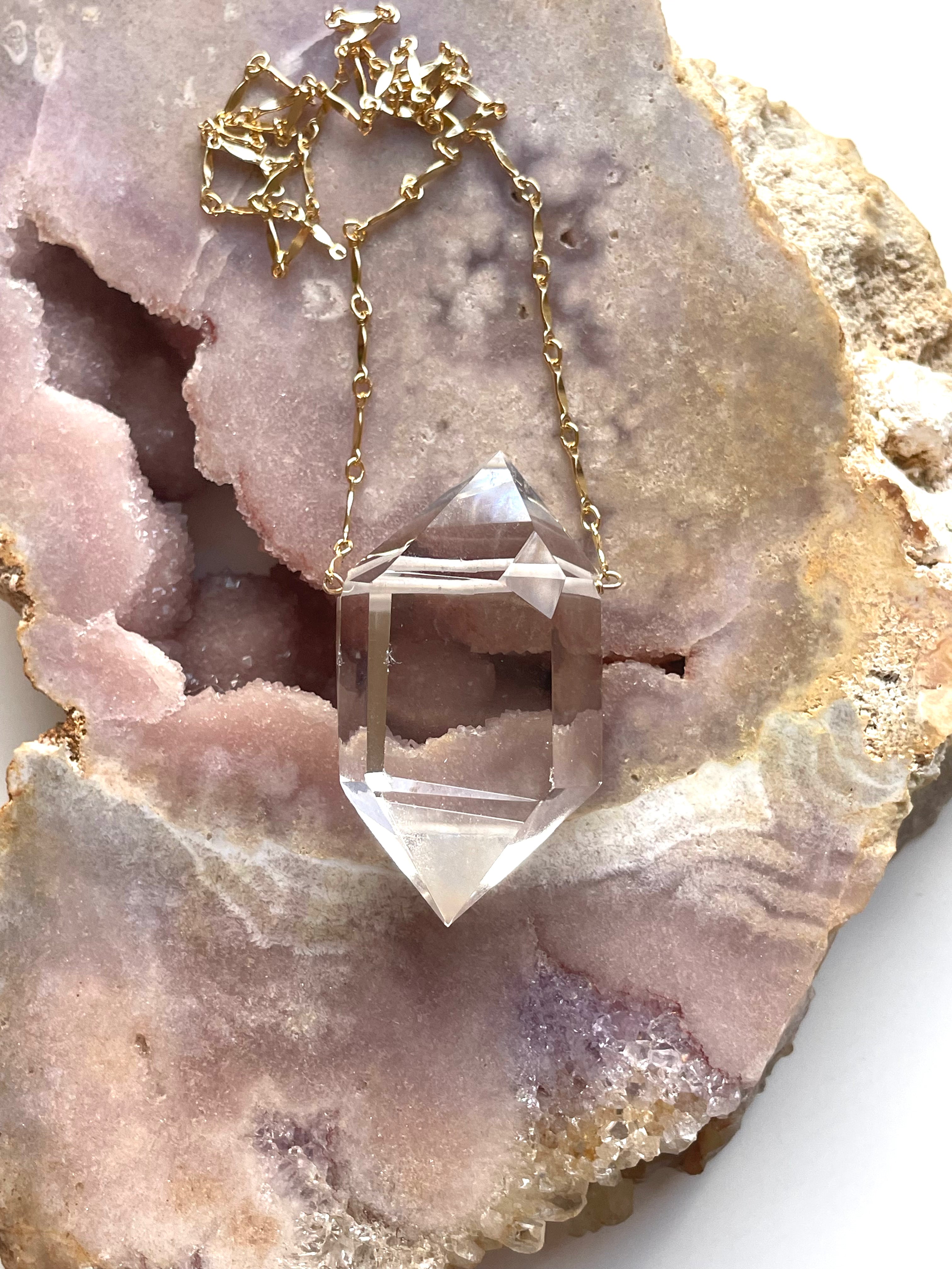 Large Chunky Clear Quartz Necklace 14K Gold Filled - Elegant Healing Crystal Jewelry for Meditation, Yoga & Spiritual Gifts