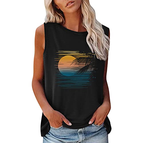 Women's Summer Casual Sleeveless T-Shirt - Floral Print O-Neck Comfortable Blouse (Black, XL) | Perfect for Beach Outings, Vacation Wear & Everyday Summer Fashion