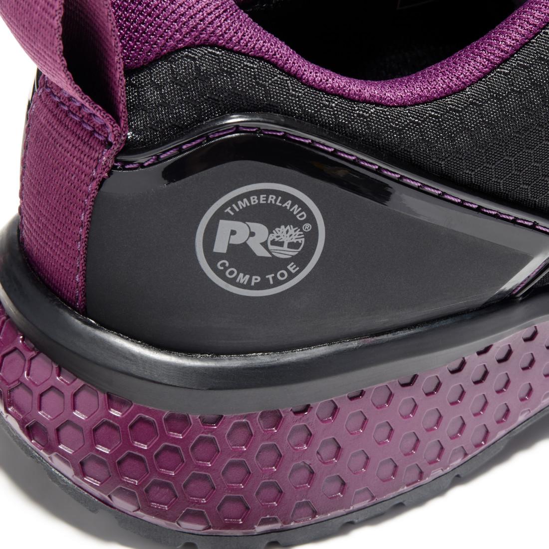 Reaxion Women's Composite Toe Work Shoes - Black & Purple Safety Boots for Construction, Warehouse & Industrial Work