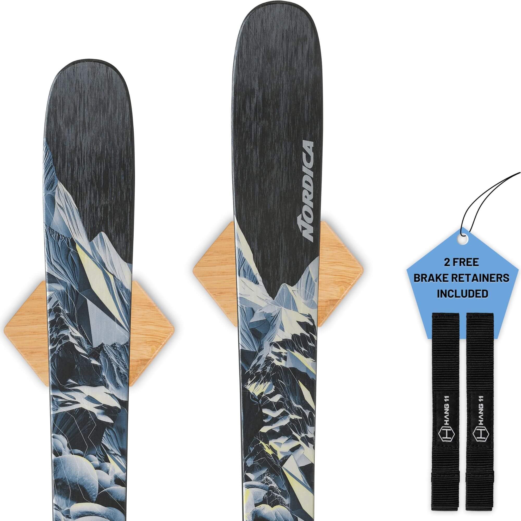 Hang 11 Ski Wall Mount - Premium Hardwood Ski Hangers for Vertical Wall Storage | Minimalist Decorative Ski Display Rack for Garage & Home | Perfect for Organizing & Showcasing Skis as Wall Art