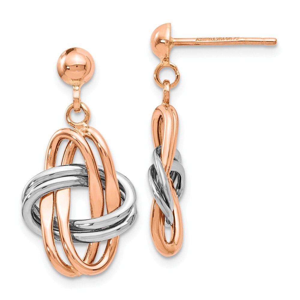 14K White and Rose Gold Rose & White Stud Dangle Earrings - 22mm x 12mm | Elegant Floral Jewelry for Women, Perfect for Weddings, Parties & Everyday Wear