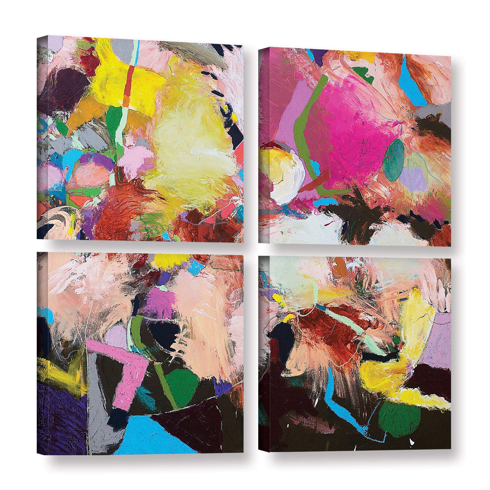 ArtWall Allan Friedlander 'The Can Can' 4-Piece Gallery-Wrapped Canvas Wall Art Set - 36x36 Inches, Multi-Color Abstract Painting for Living Room, Bedroom & Office Decor