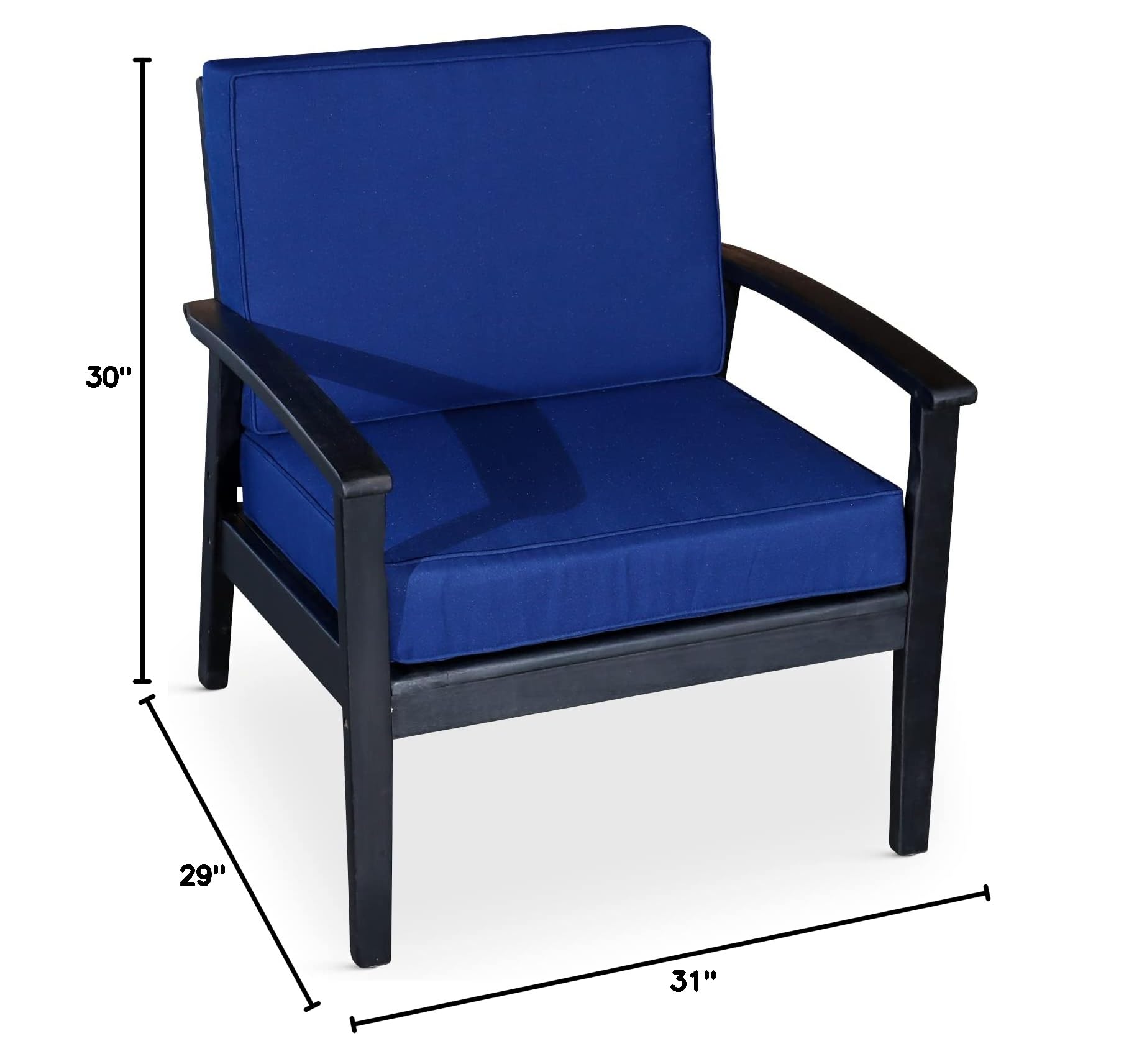 DTY Outdoor Living Longs Peak Deep Seat Eucalyptus Chair - Espresso Finish with Navy Cushions | Patio, Garden, Poolside & Backyard Relaxation Furniture