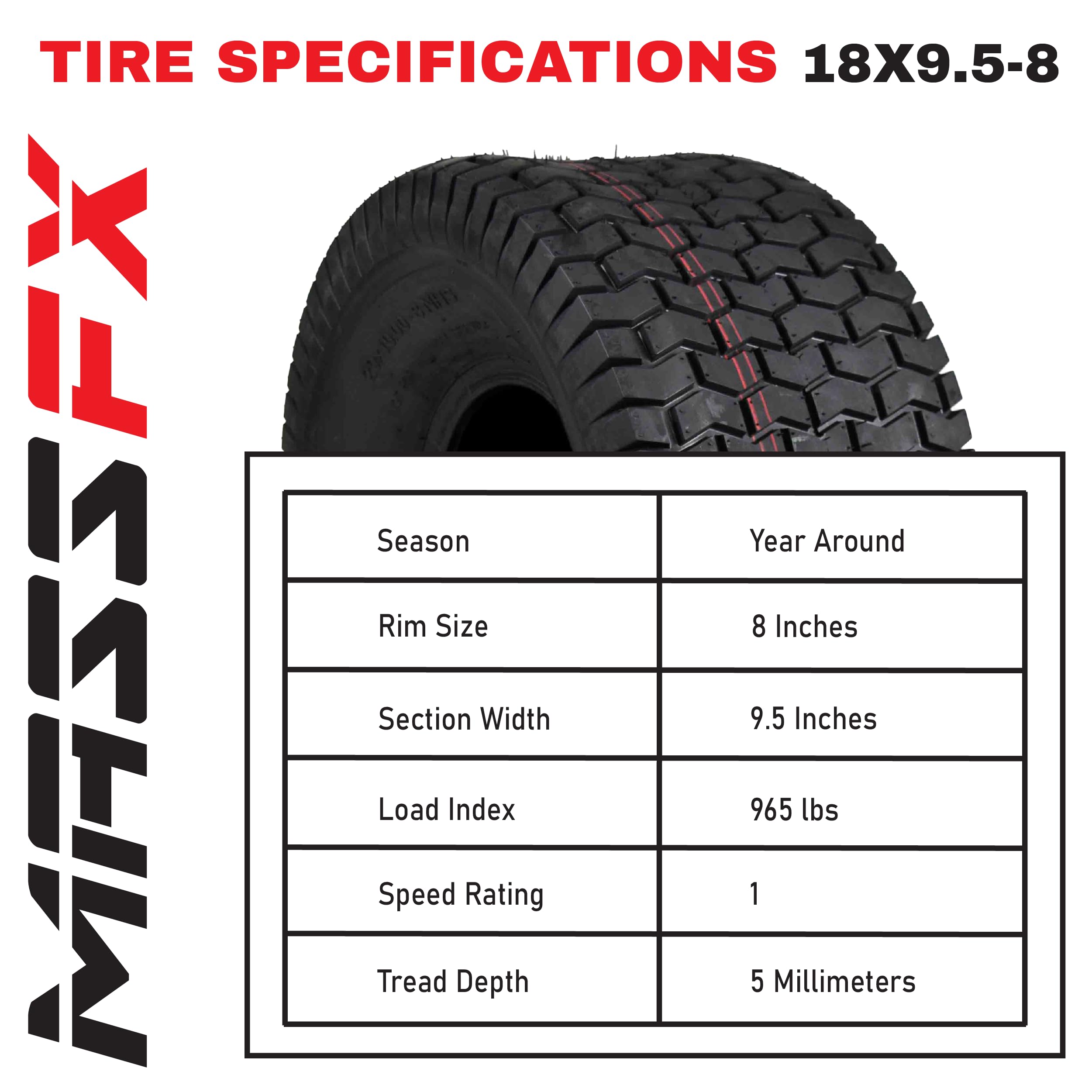 MASSFX 18x9.50-8 4-Ply Turf Tires for Golf Carts & Lawn Mowers - Heavy Duty All-Terrain Traction for Golf Courses, Farms & Landscaping
