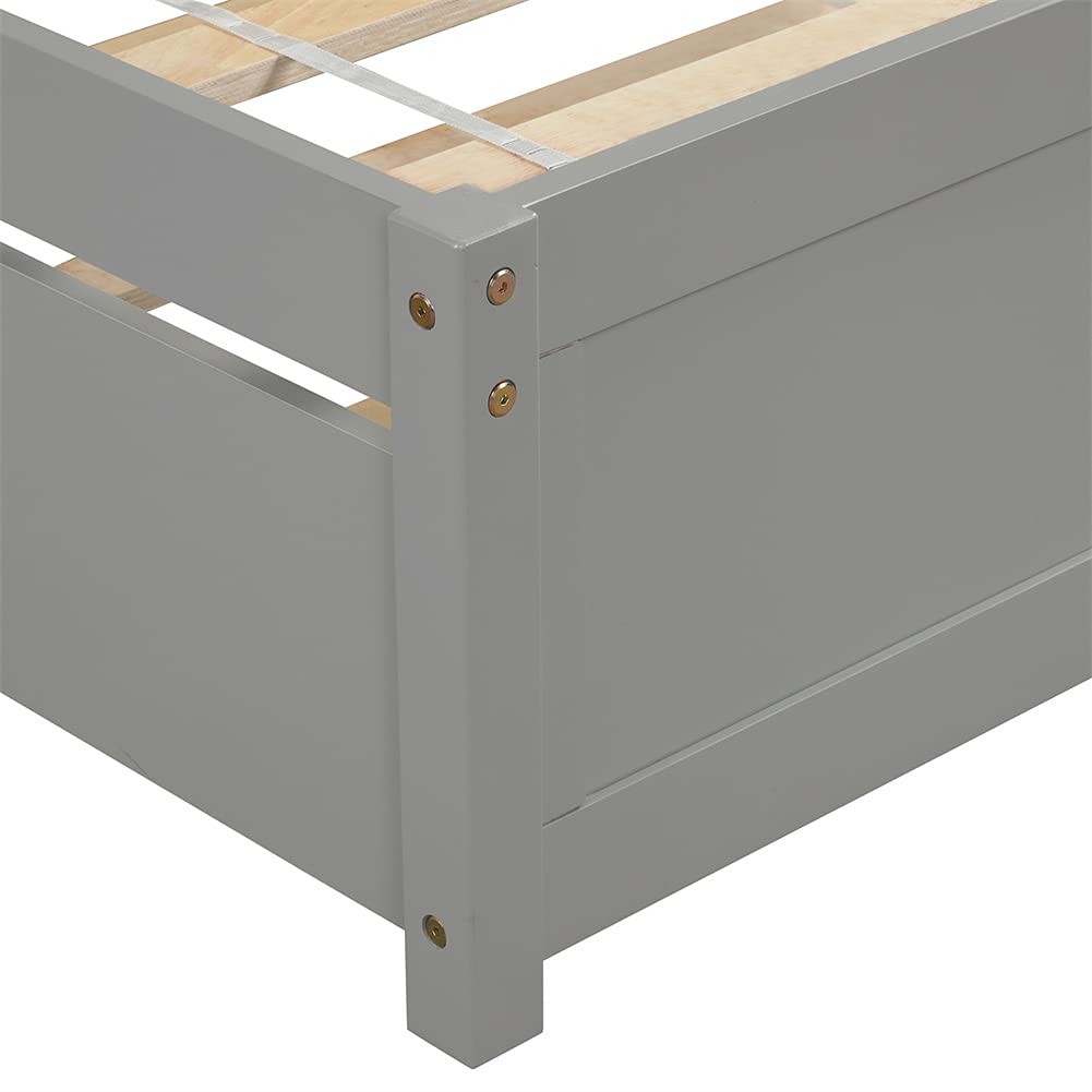 Twin Size Wood Platform Bed Frame with Trundle - Sturdy Wood Slat Support, No Box Spring Needed, Space-Saving Design (Gray) - Perfect for Kids Rooms, Guest Beds & Small Apartments