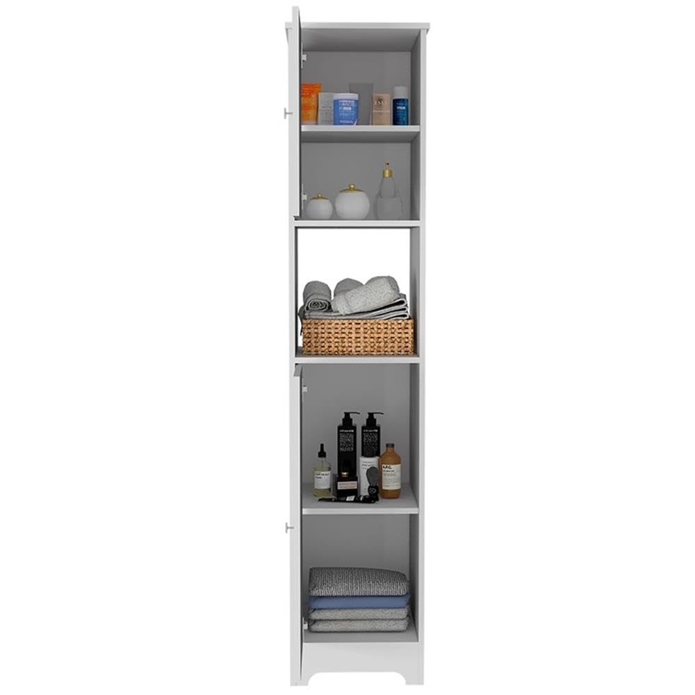 BOWERY HILL 67 Inch White Linen Cabinet - Modern Storage Solution for Bedroom, Bathroom, or Entryway Organization