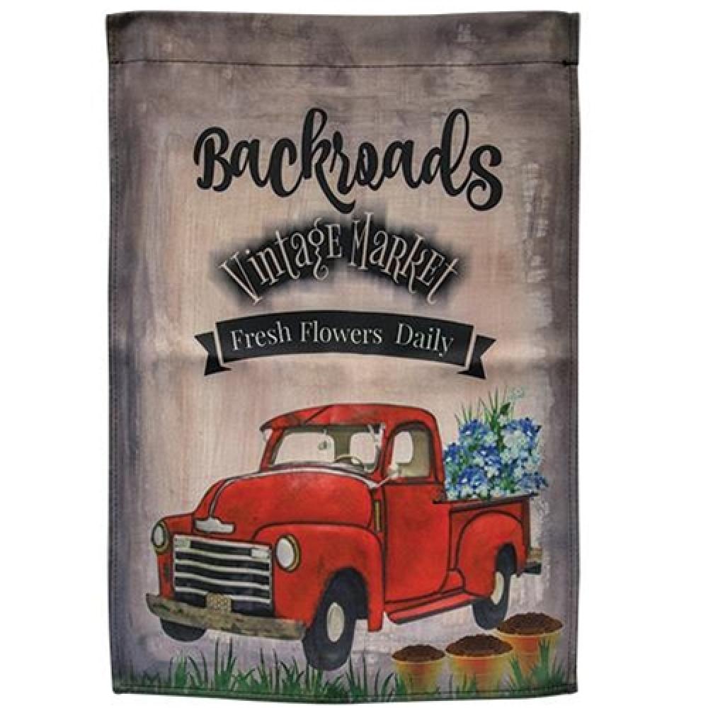 Vintage Red Truck Backroads Garden Flag - Rustic Farmhouse Outdoor Decor for Porch, Yard, and Seasonal Home Decoration