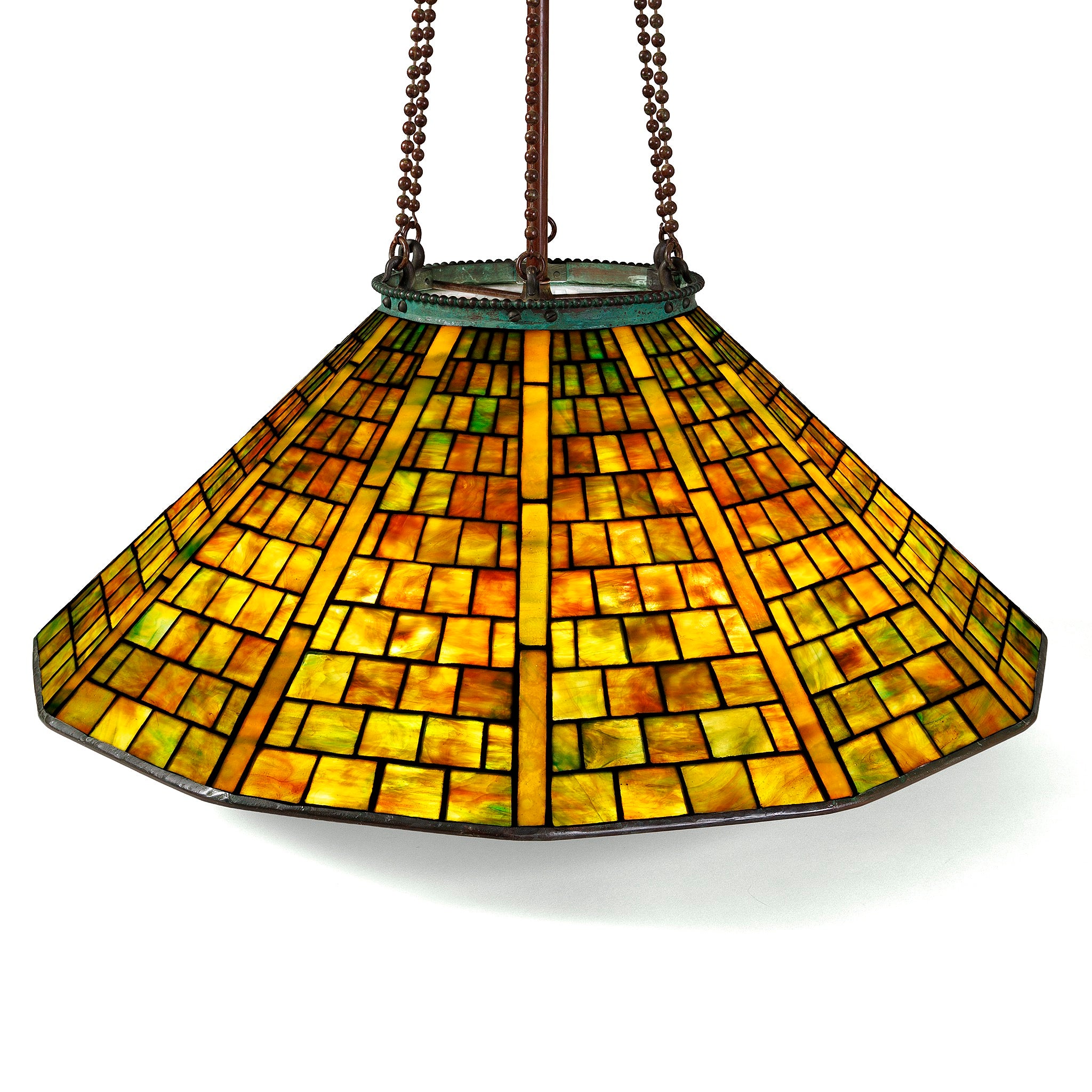 Tiffany Studios New York Geometric Chandelier - Handcrafted Stained Glass Pendant Light Fixture for Dining Room, Living Room & Bedroom Decor