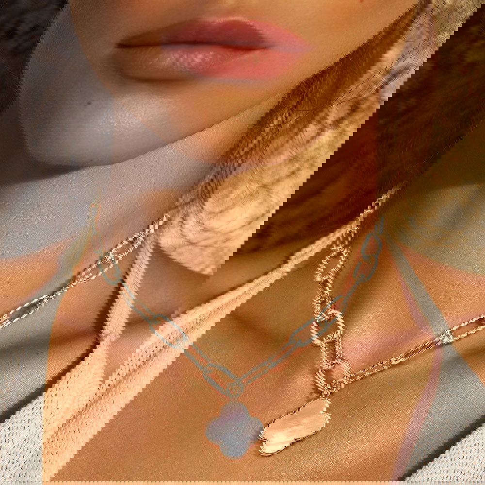 Elegant White Gold Dipped Mother of Pearl Quatrefoil Pendant Necklace for Women | Perfect for Weddings, Anniversaries & Special Occasions