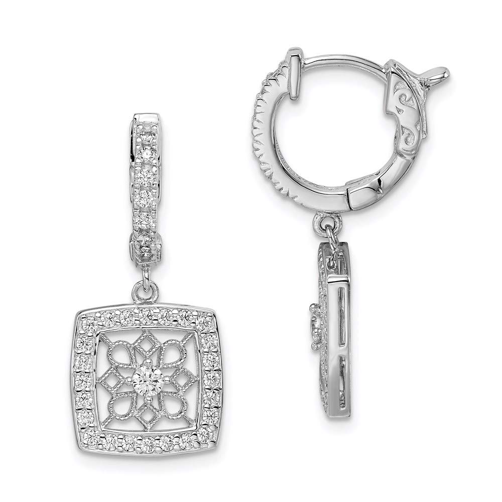 Sterling Silver Cubic Zirconia Hinged Hoop Dangle Square Snowflake Earrings for Women - Elegant Winter Holiday Party Jewelry Gift for Christmas, New Year & Special Occasions