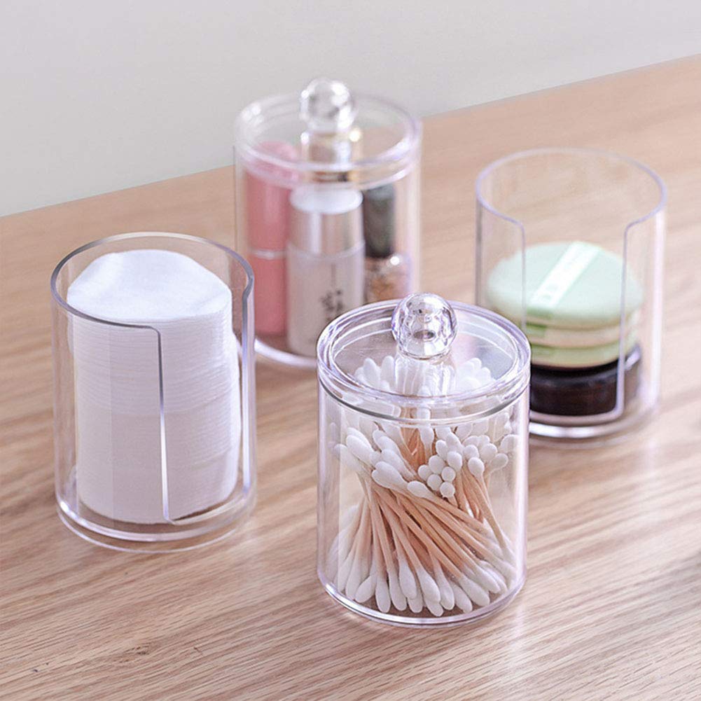 3-Piece Clear Acrylic Makeup Organizer Set for Cotton Balls, Cotton Pads & Swabs - Bathroom Storage Jar & Cosmetic Holder - Perfect for Vanity, Countertop & Travel Organization