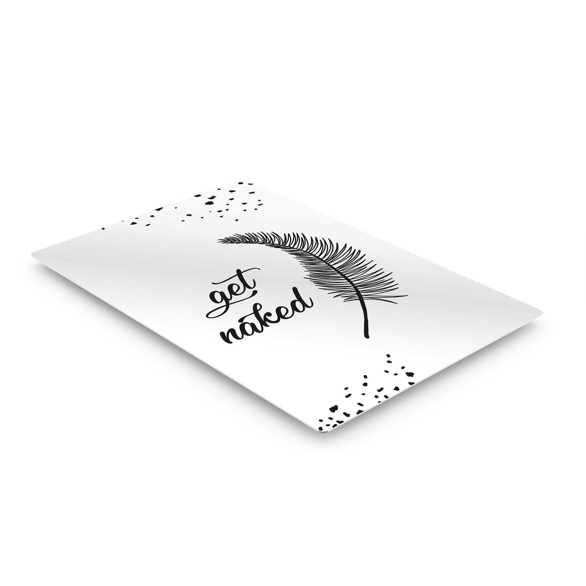 Smile Art Design 'Get Naked' Typography Black & White Bathroom Decor - Metal Print Feather Sign - Modern Wall Art for Bathroom & Home - Ready to Hang (40x30 Inches) - Made in USA - Perfect for Spa, Powder Room & Guest Bath Decor
