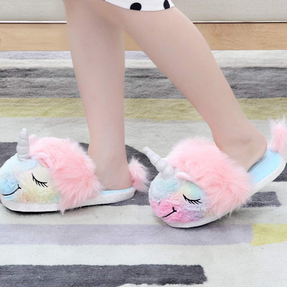 Amosfun Unicorn Plush House Slippers - Soft Anti-Slip Indoor Shoes for Women & Girls - Cozy Winter Home Footwear for Bedroom, Lounge & Gift Giving